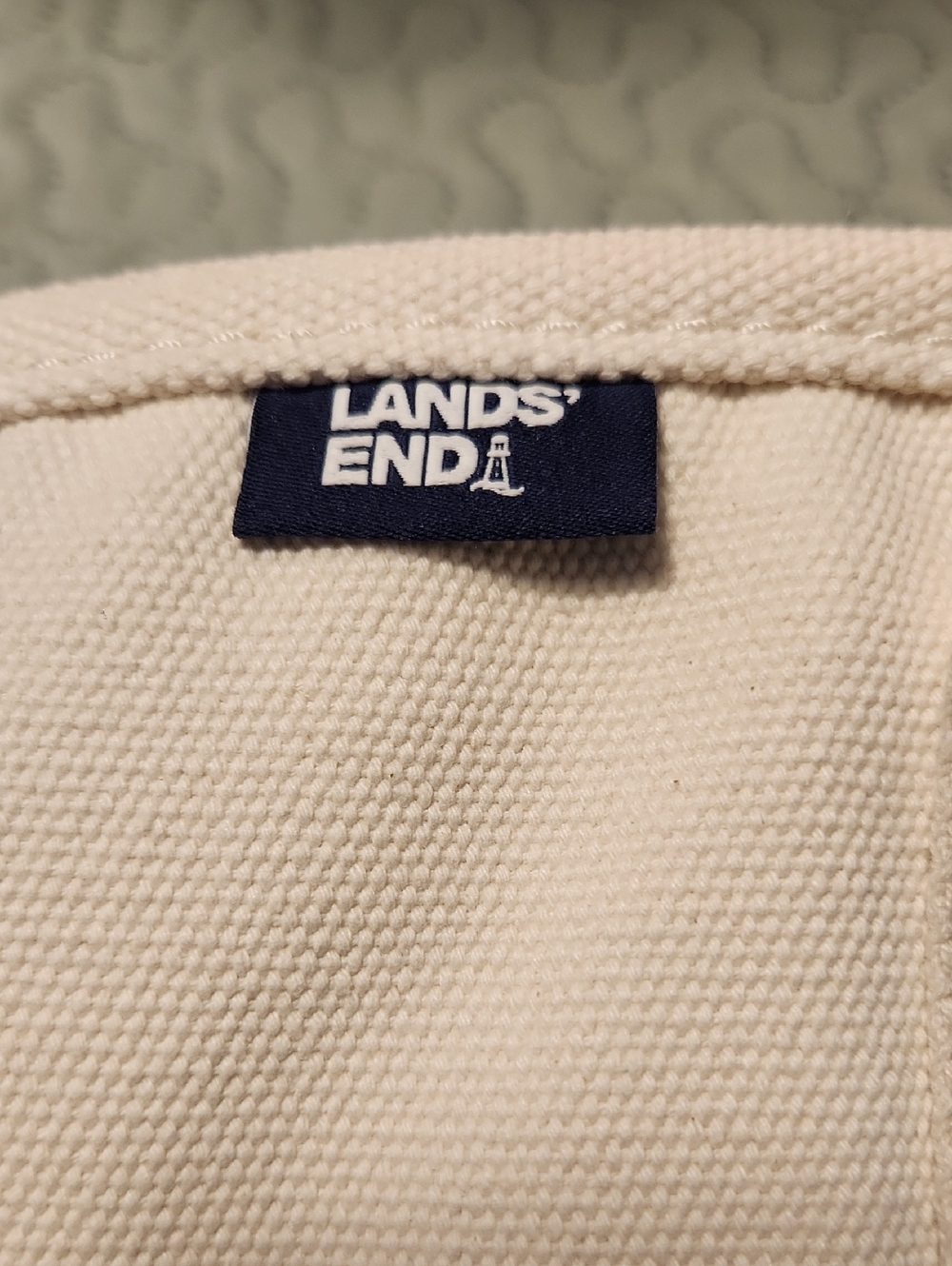 Lands' End Cream Canvas Tote with Brown Trim - Picture 2 of 11